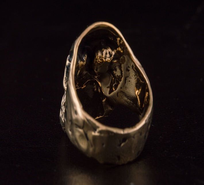 Pirate Bearded Skull Bronze Ring | Braided Beard Detail