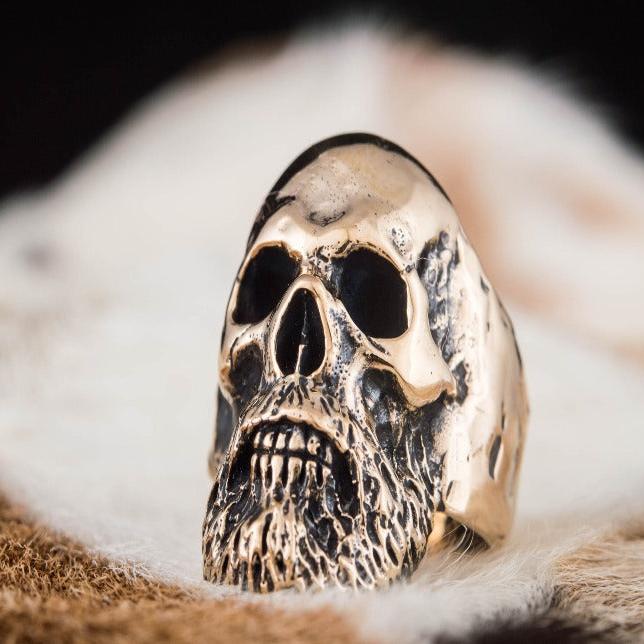 Pirate Bearded Skull Bronze Ring | Braided Beard Detail