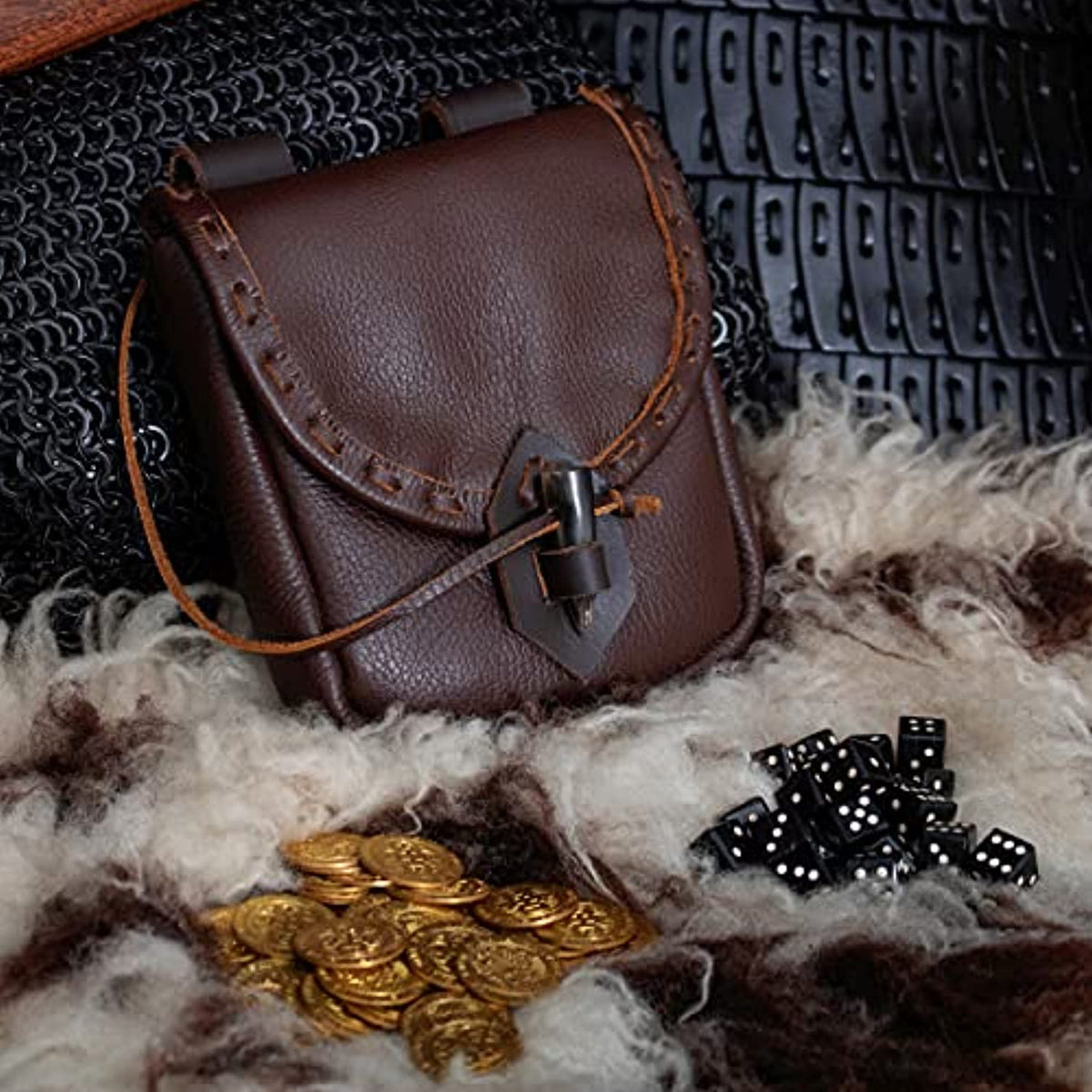 Pirate leather belt pouch with horn toggle closure