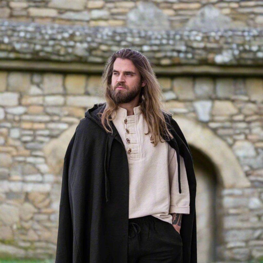 Hooded wool pirate cloak shown from another angle