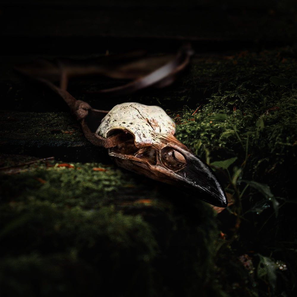 Pirate raven skull necklace on an adjustable leather cord