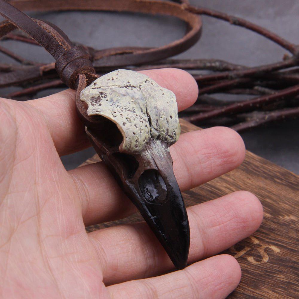 Back view of cast raven skull pendant