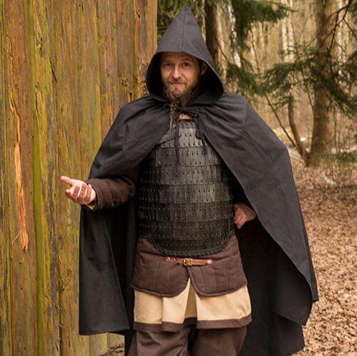 Pirate sailor's cloak in earthy tones, back view