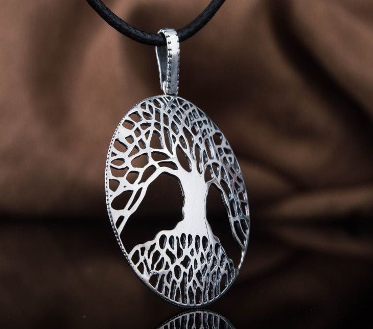 Sterling silver World Tree pendant necklace with detailed roots and branches