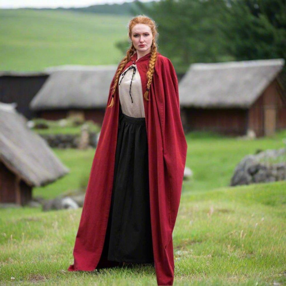 Red Pirate hooded cloak shown from the front