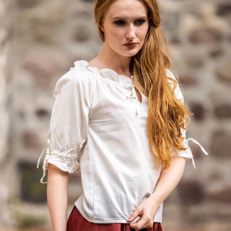 White Cotton Lace-Trimmed Pirate Blouse | On or Off Shoulder-Pirate Clothing Store