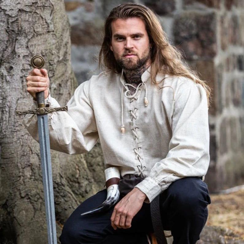 Laced Cotton Pirate Shirt | Continuous Cord Lacing | Wooden Buttons-Pirate Clothing Store