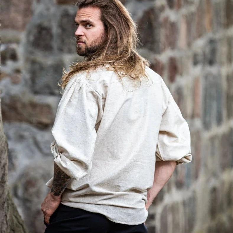Laced Cotton Pirate Shirt | Continuous Cord Lacing | Wooden Buttons-Pirate Clothing Store