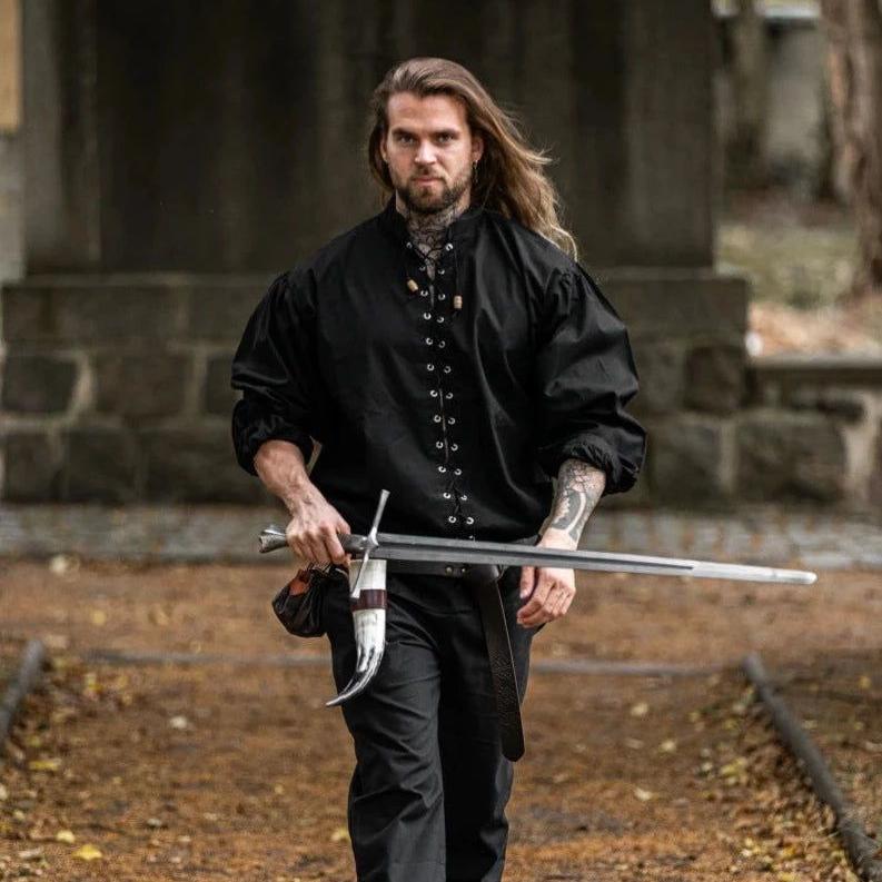 Laced Cotton Pirate Shirt | Continuous Cord Lacing | Wooden Buttons-Pirate Clothing Store