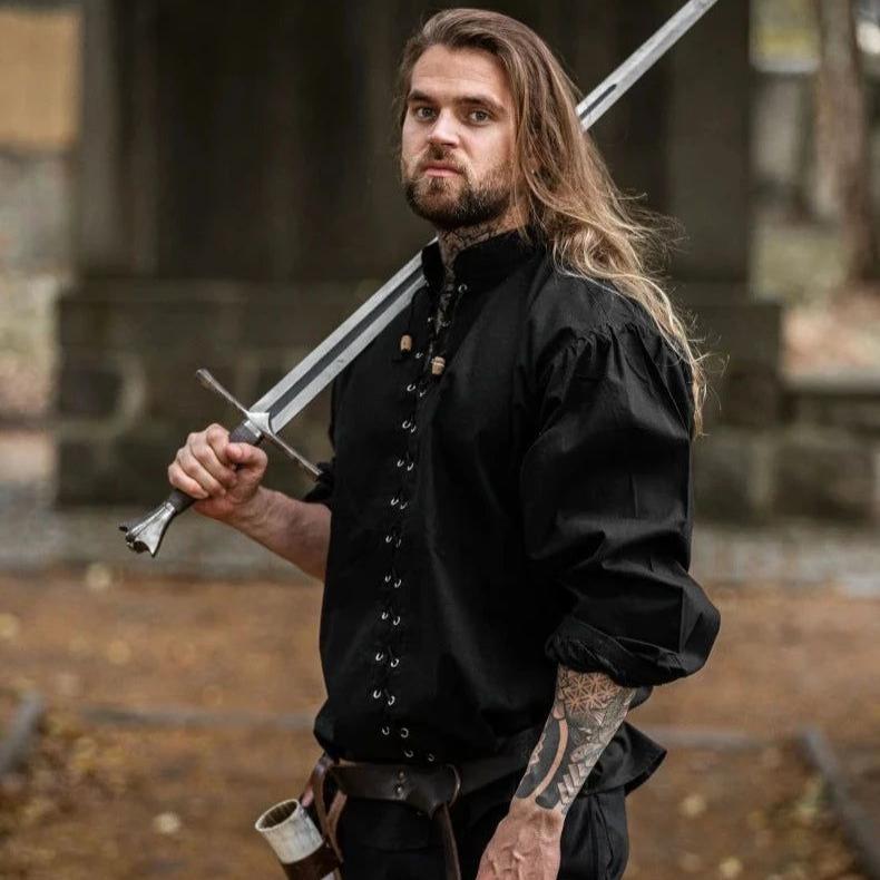 Laced Cotton Pirate Shirt | Continuous Cord Lacing | Wooden Buttons-Pirate Clothing Store