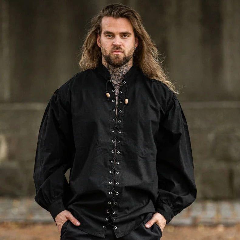 Laced Cotton Pirate Shirt | Continuous Cord Lacing | Wooden Buttons-Pirate Clothing Store