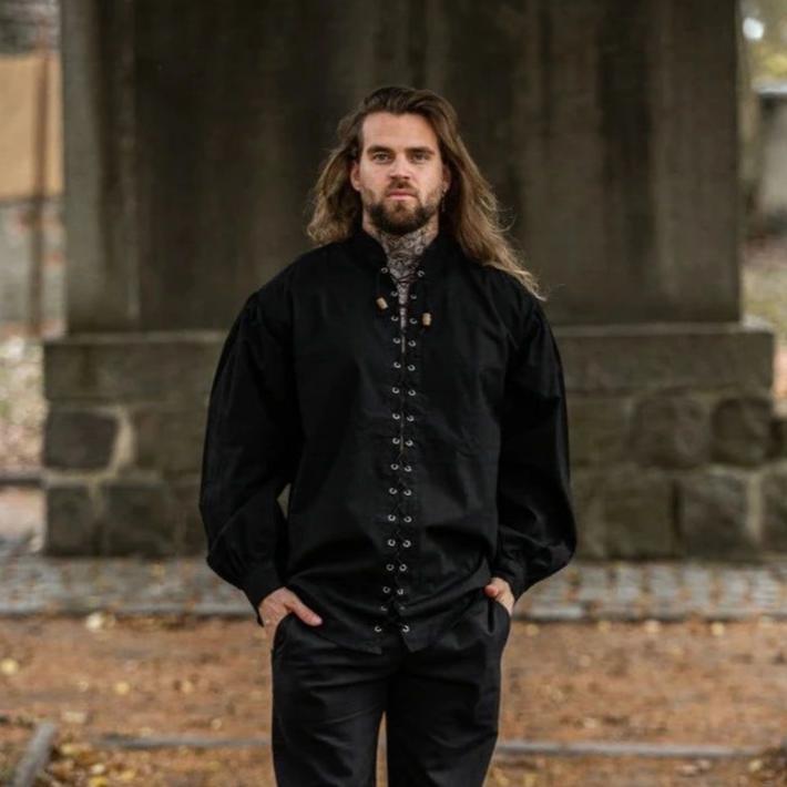 Laced Cotton Pirate Shirt | Continuous Cord Lacing | Wooden Buttons-Pirate Clothing Store