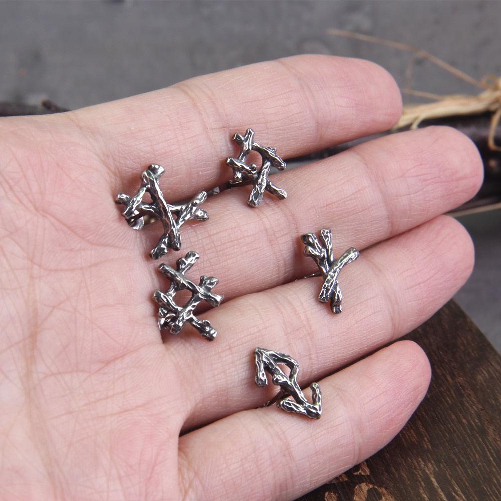 Steel Branch Rune Stud Earrings-Pirate Clothing Store