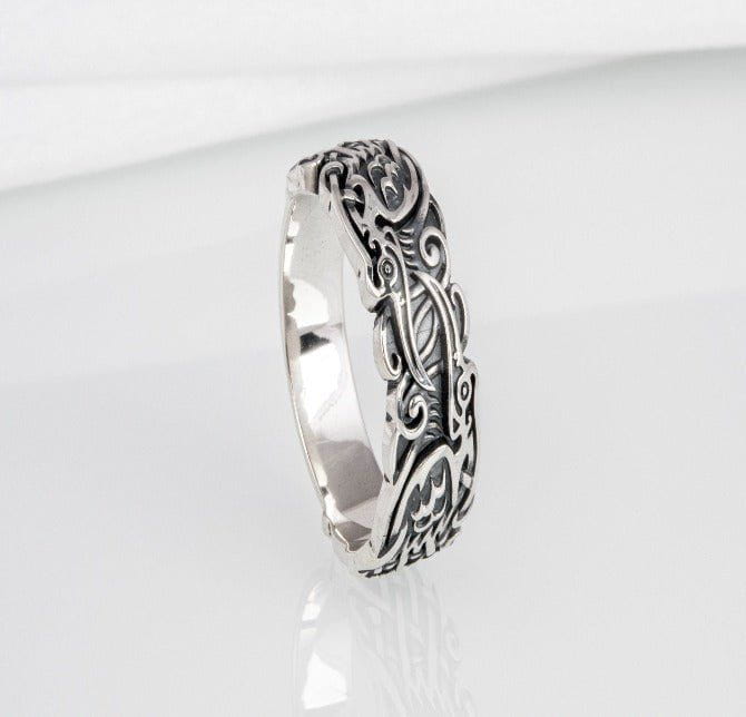 Handcrafted Ravens Pirate Ring | Sterling Silver & Gold-Pirate Clothing Store