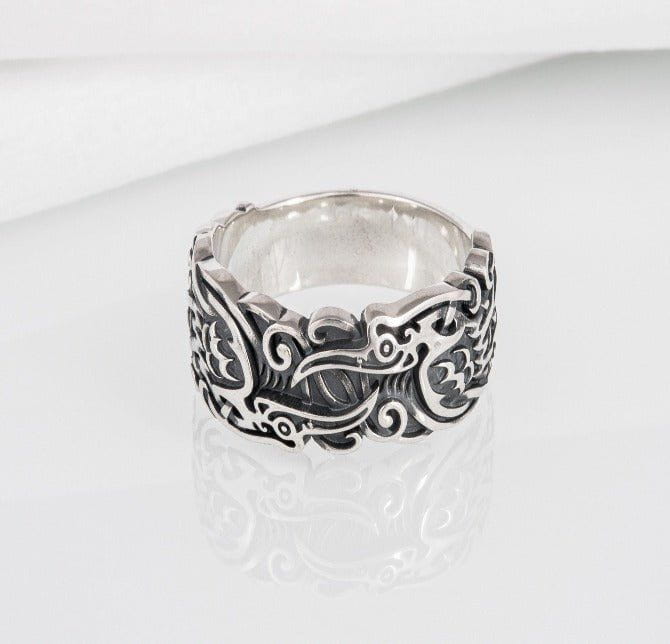 Handcrafted Ravens Pirate Ring | Sterling Silver & Gold-Pirate Clothing Store