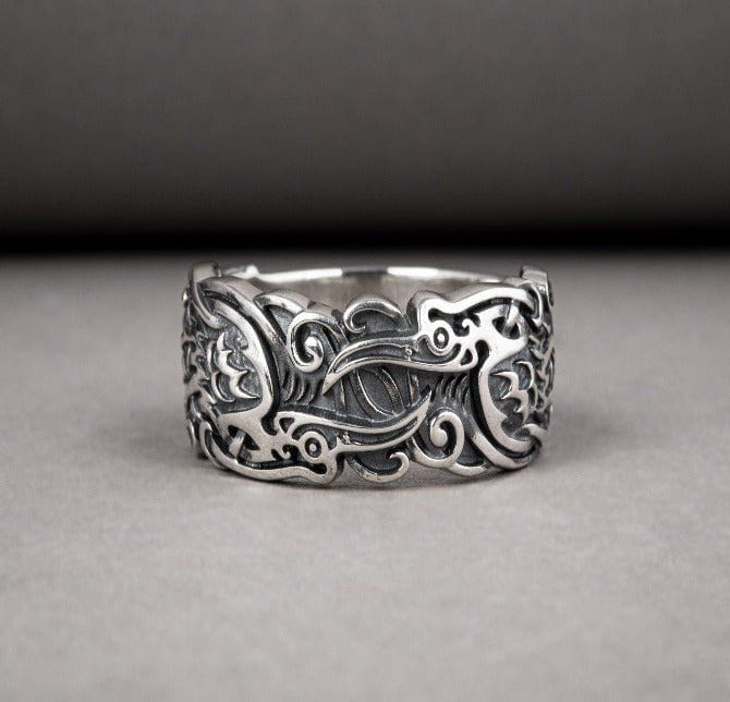 Handcrafted Ravens Pirate Ring | Sterling Silver & Gold-Pirate Clothing Store