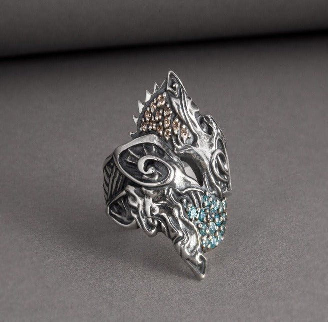 Sterling Silver Old Norse Hati & Skoll Pirate Ring | Custom Pirate Jewelry-Pirate Clothing Store