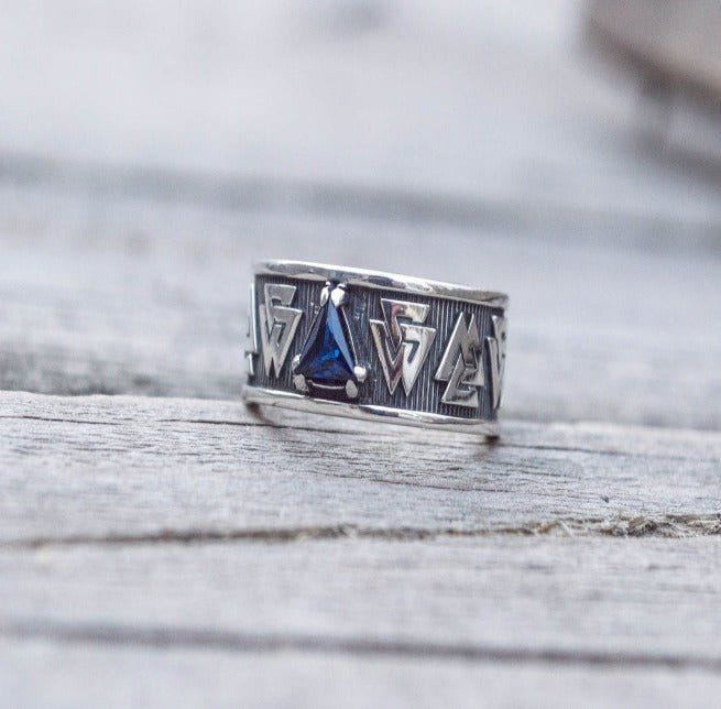 Sterling Silver Pirate Ring | Norse Valknut Symbol | Cubic Zirconia-Pirate Clothing Store