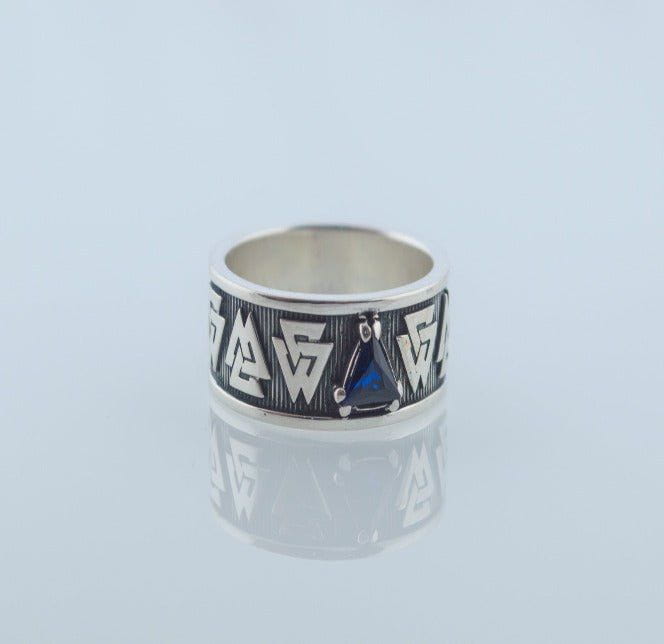 Sterling Silver Pirate Ring | Norse Valknut Symbol | Cubic Zirconia-Pirate Clothing Store