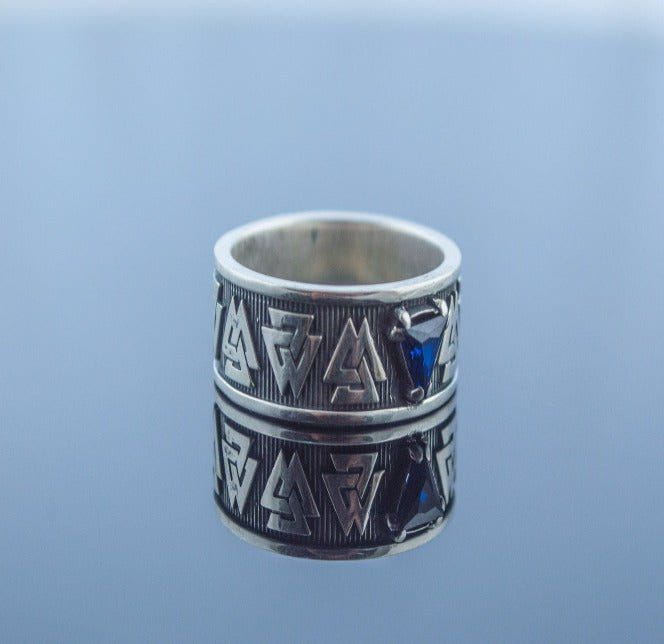 Sterling Silver Pirate Ring | Norse Valknut Symbol | Cubic Zirconia-Pirate Clothing Store