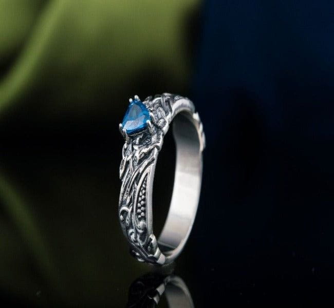 Sterling Silver Norse-Inspired Pirate Ring | Sapphire Stone-Pirate Clothing Store