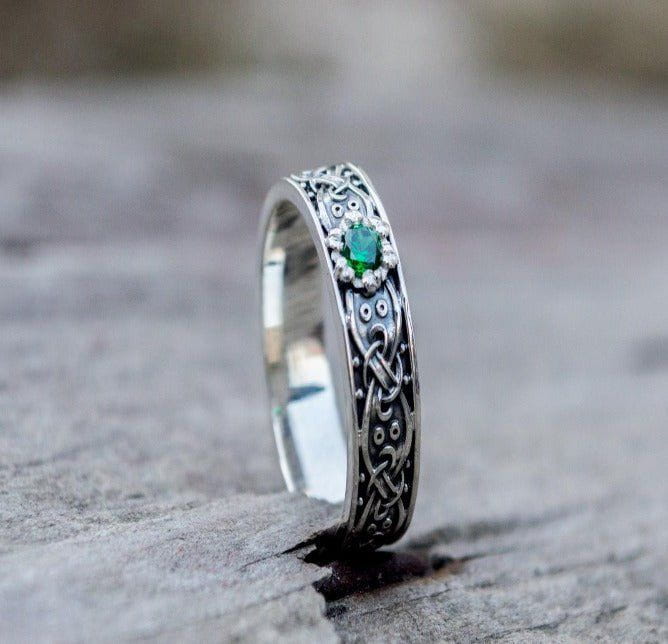 Sterling Silver Celtic Treasure Pirate Ring | Emerald Zirconia-Pirate Clothing Store