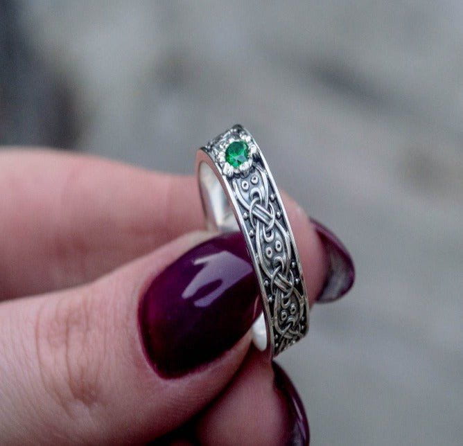 Sterling Silver Celtic Treasure Pirate Ring | Emerald Zirconia-Pirate Clothing Store