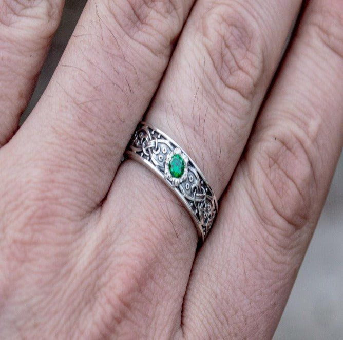 Sterling Silver Celtic Treasure Pirate Ring | Emerald Zirconia-Pirate Clothing Store