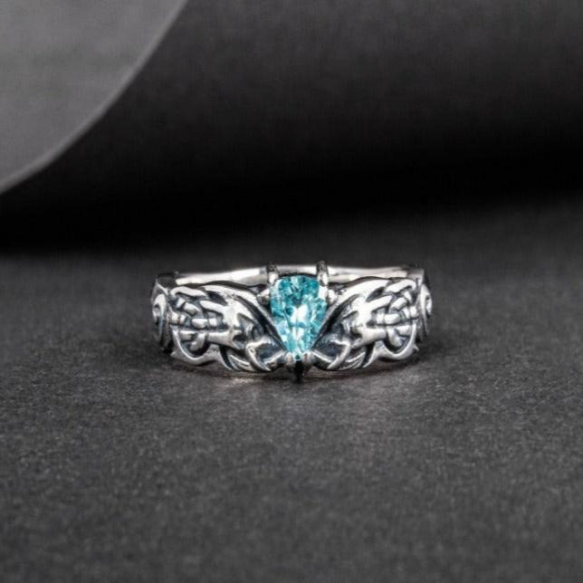 Sterling Silver Pirate Ring | Norse-Inspired Blue CZ Design-Pirate Clothing Store