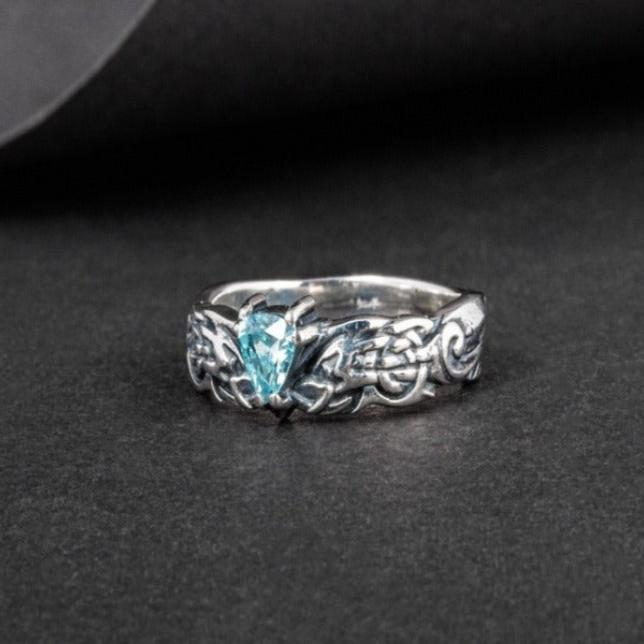 Sterling Silver Pirate Ring | Norse-Inspired Blue CZ Design-Pirate Clothing Store