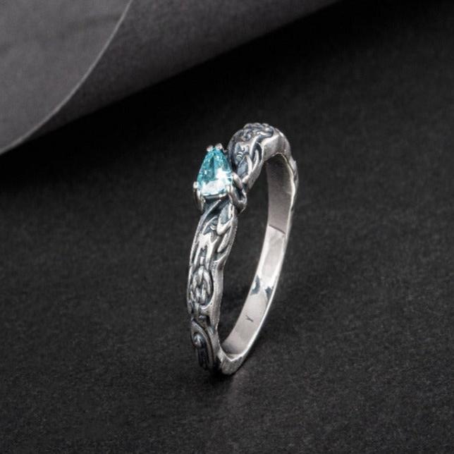 Sterling Silver Pirate Ring | Norse-Inspired Blue CZ Design-Pirate Clothing Store