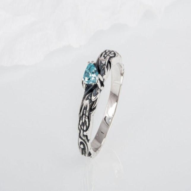 Sterling Silver Pirate Ring | Norse-Inspired Blue CZ Design-Pirate Clothing Store
