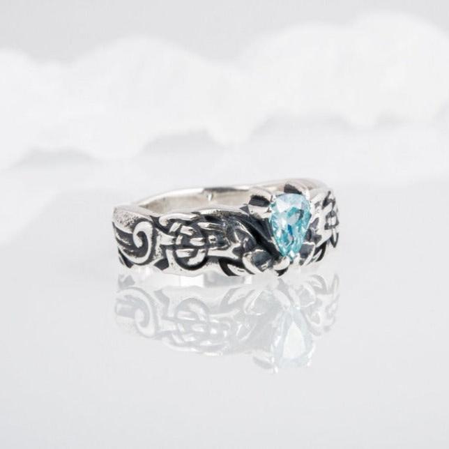 Sterling Silver Pirate Ring | Norse-Inspired Blue CZ Design-Pirate Clothing Store