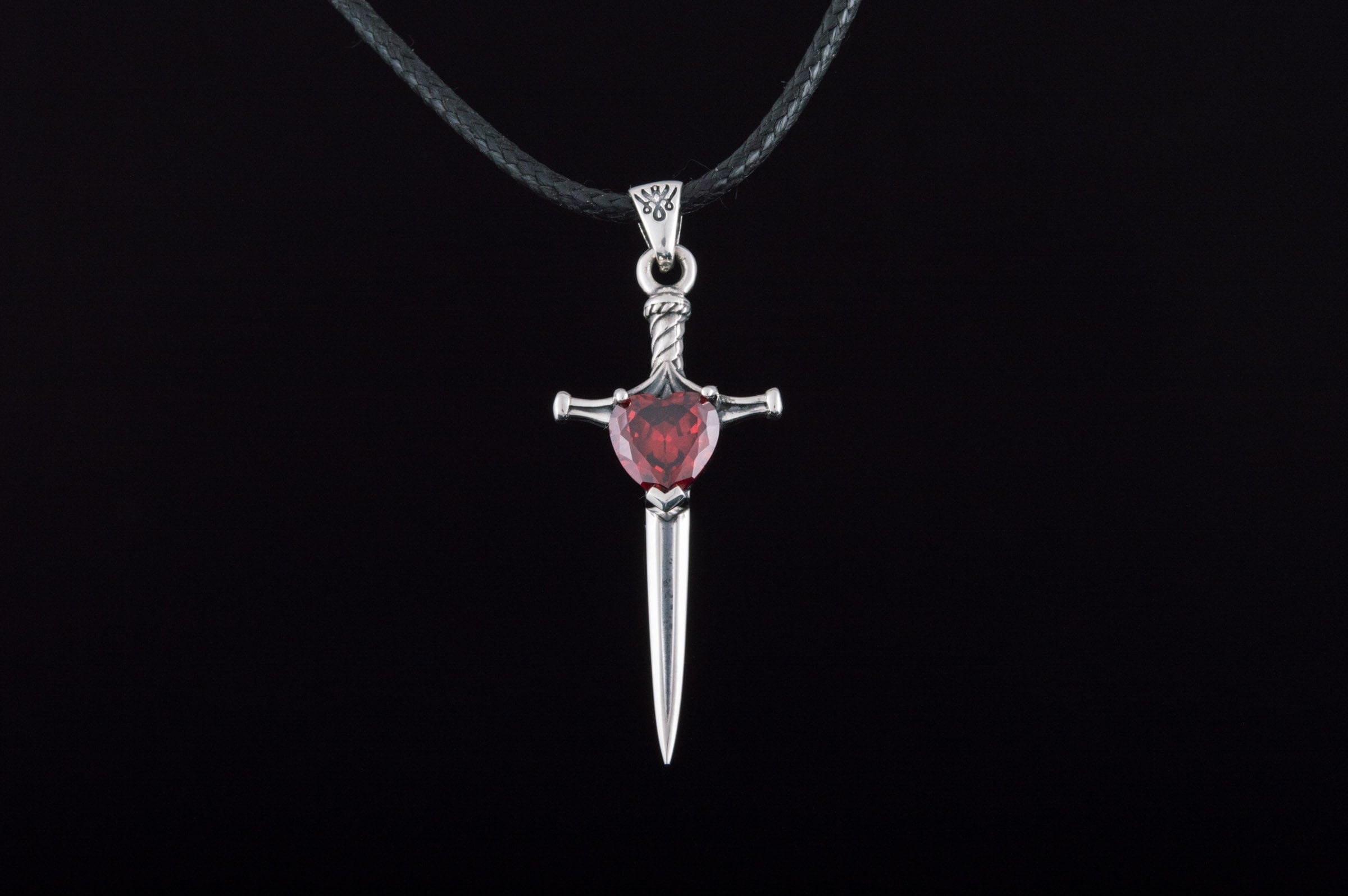 Sterling Silver Pirate Sword Pendant | Red Cubic Zirconia Accent-Pirate Clothing Store