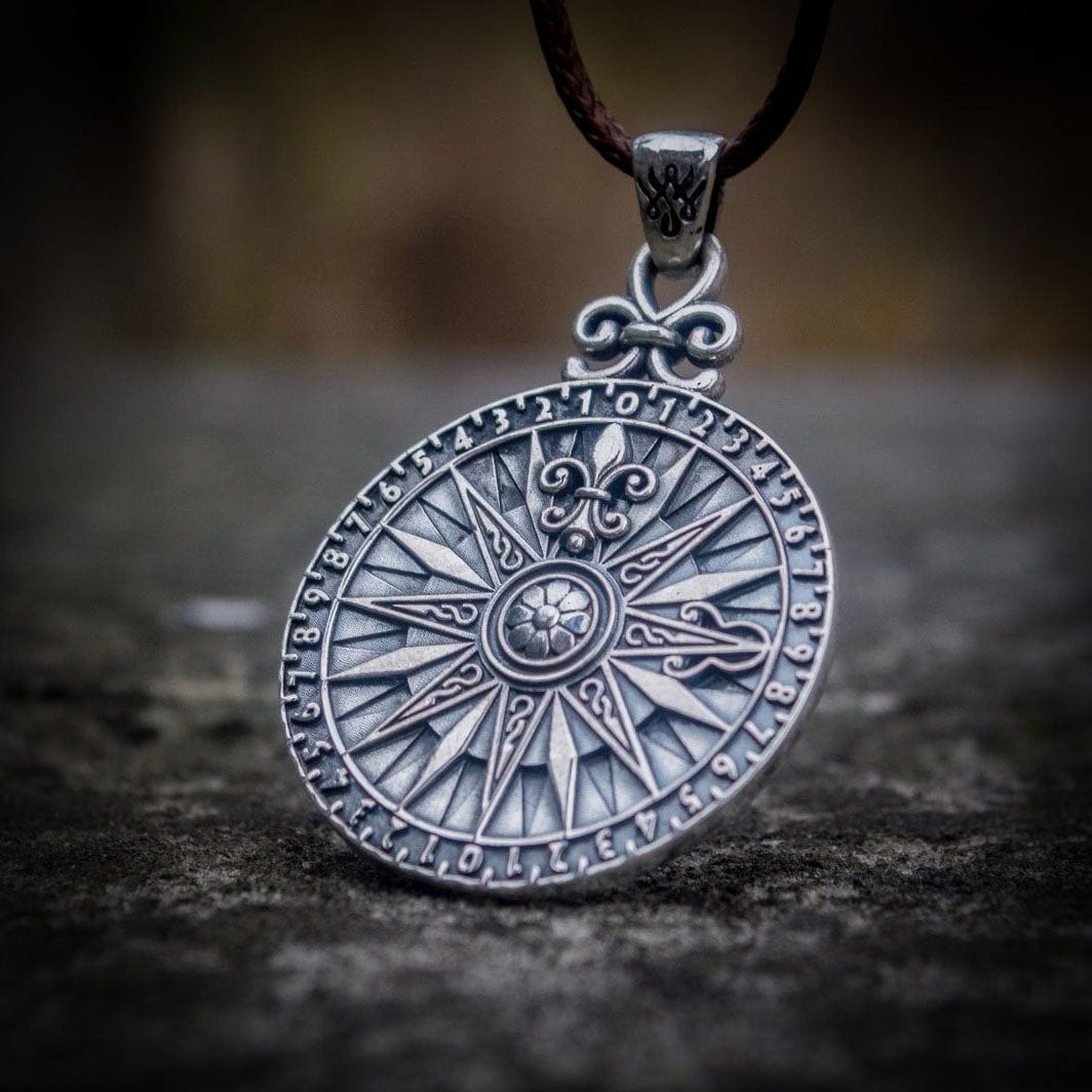 36-Point Silver Compass Pendant-Pirate Clothing Store