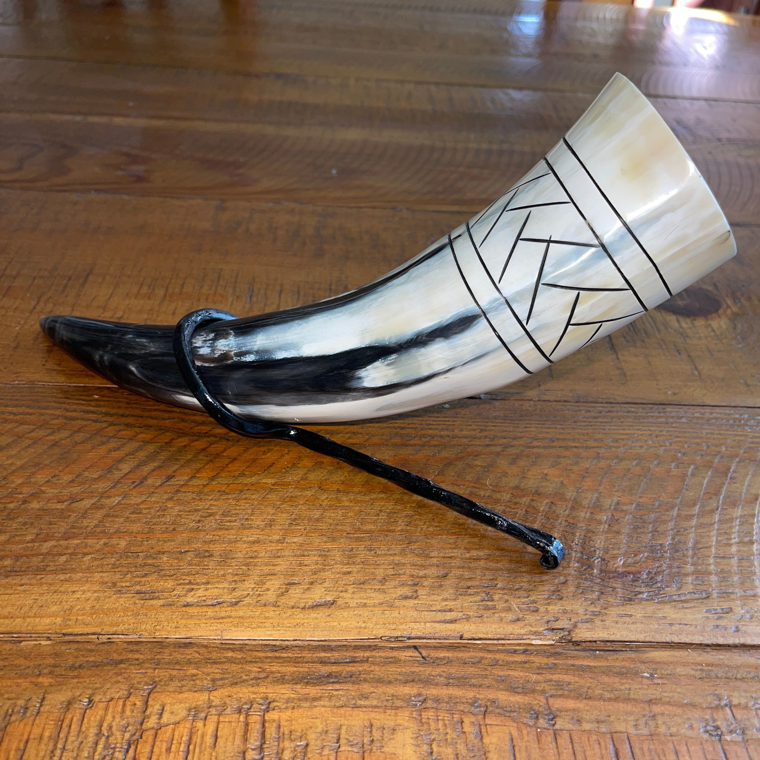 Pirate Drinking Horn with Belt Loop and Iron Stand - Scale Pattern-Pirate Clothing Store
