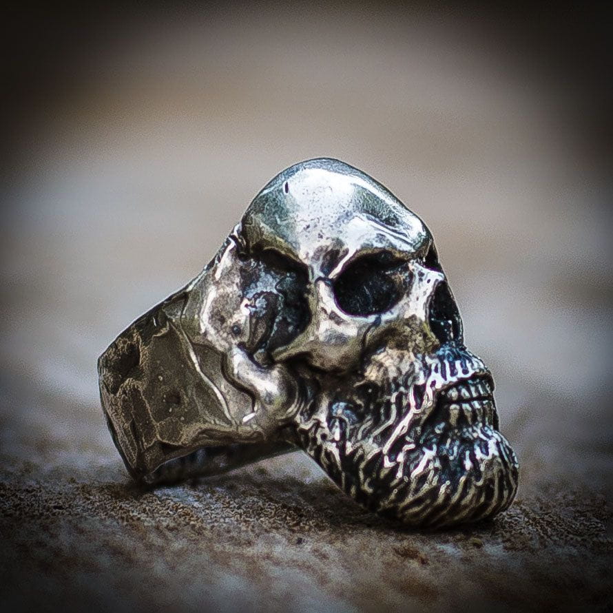 Bearded Skull Sterling Silver Ring-Pirate Clothing Store