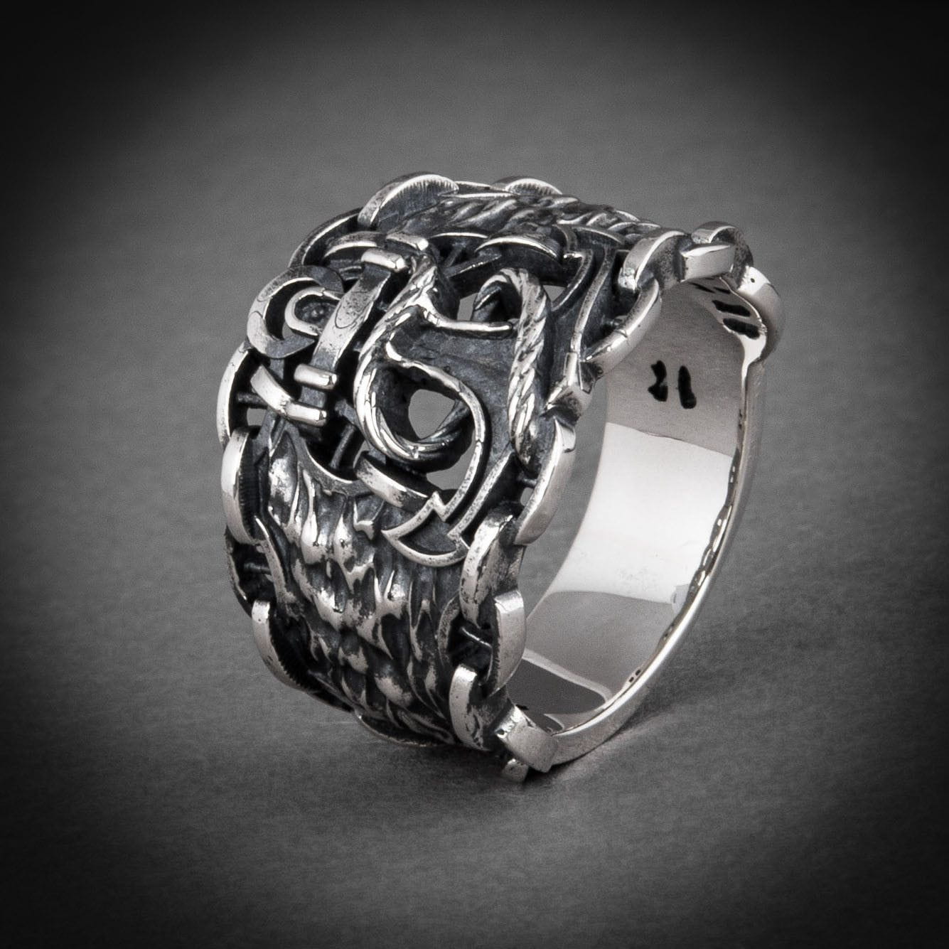 Pirate Rope and Anchor Solid Silver Ring-Pirate Clothing Store