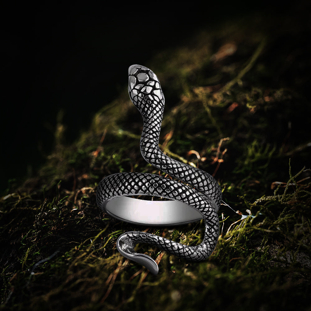 Winding Viper Ring finished in antique silver
