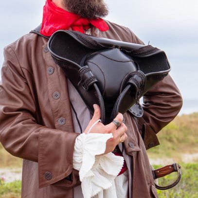 Black Faux Leather Pirate Hat-1-Viking Warrior