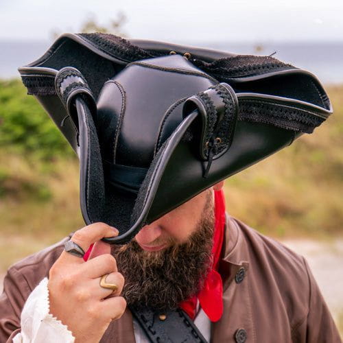 Black Faux Leather Pirate Hat-2-Viking Warrior