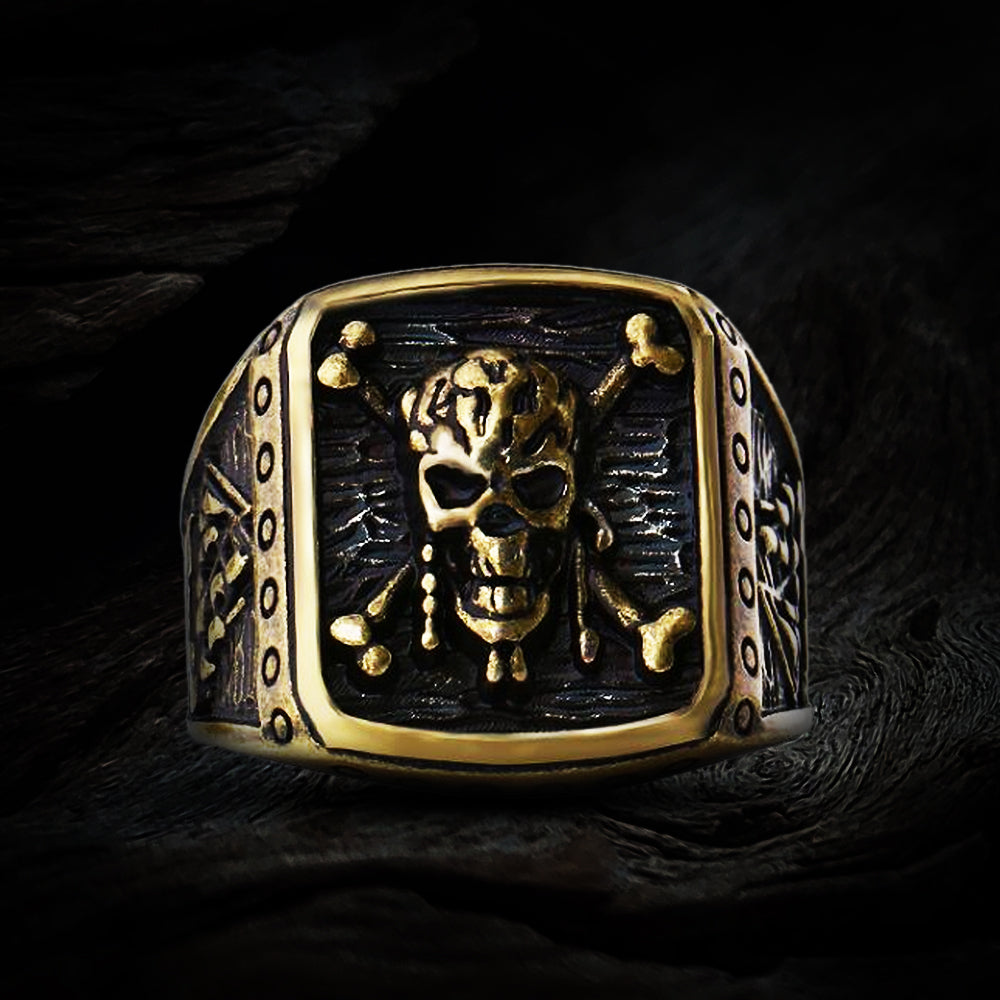 Dead Man's Chest Pirate Skull Ring in Bronze