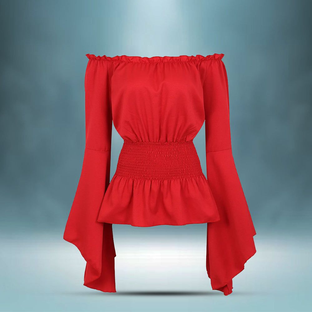 Off-Shoulder Flared Sleeve Corset Blouse