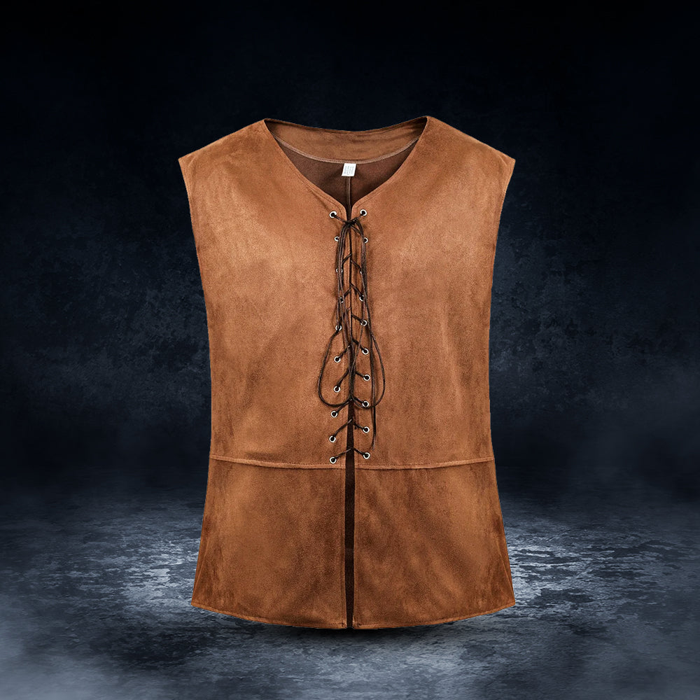 Sleeveless Lace Up Pirate Vest in brown