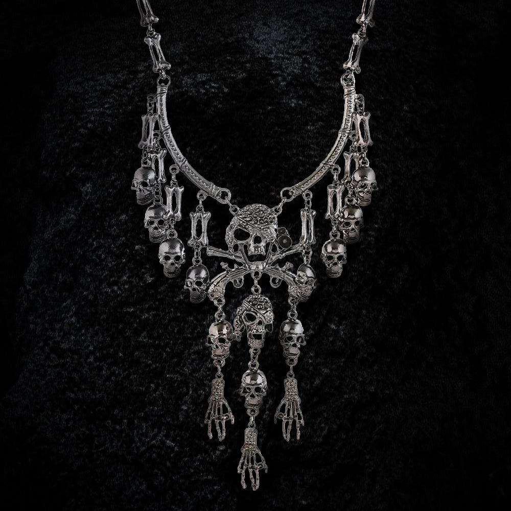 Ornate Skull and Crossed Pistols Necklace