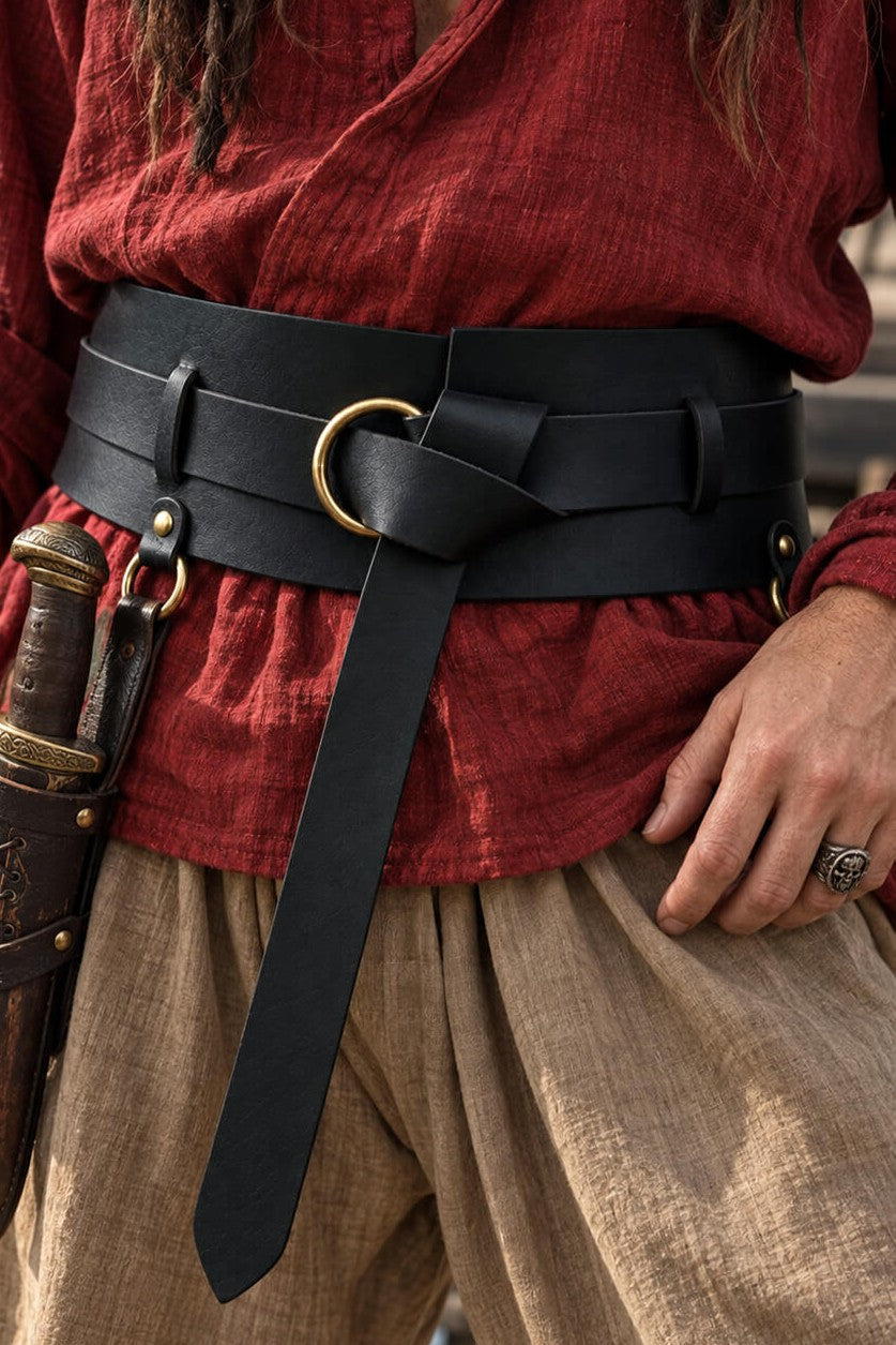 Black Pirate Leather Belt | 2-in-1 Detachable Design
