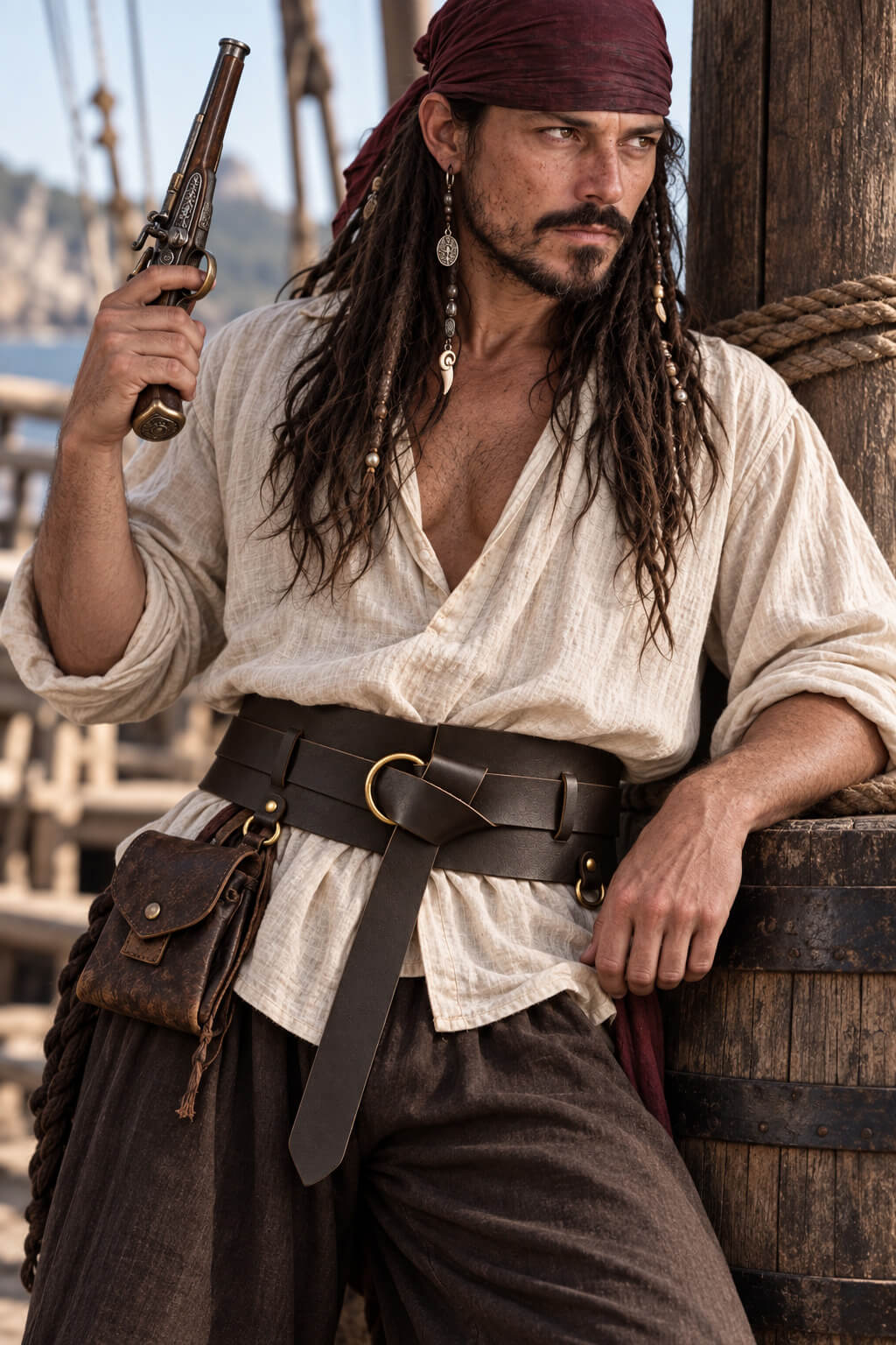 Brown Pirate Weapons Belt | 2-in-1 Detachable Leather Design