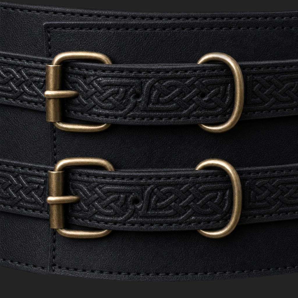 Black Thick Leather Pirate Black Belt | Unique Double Design