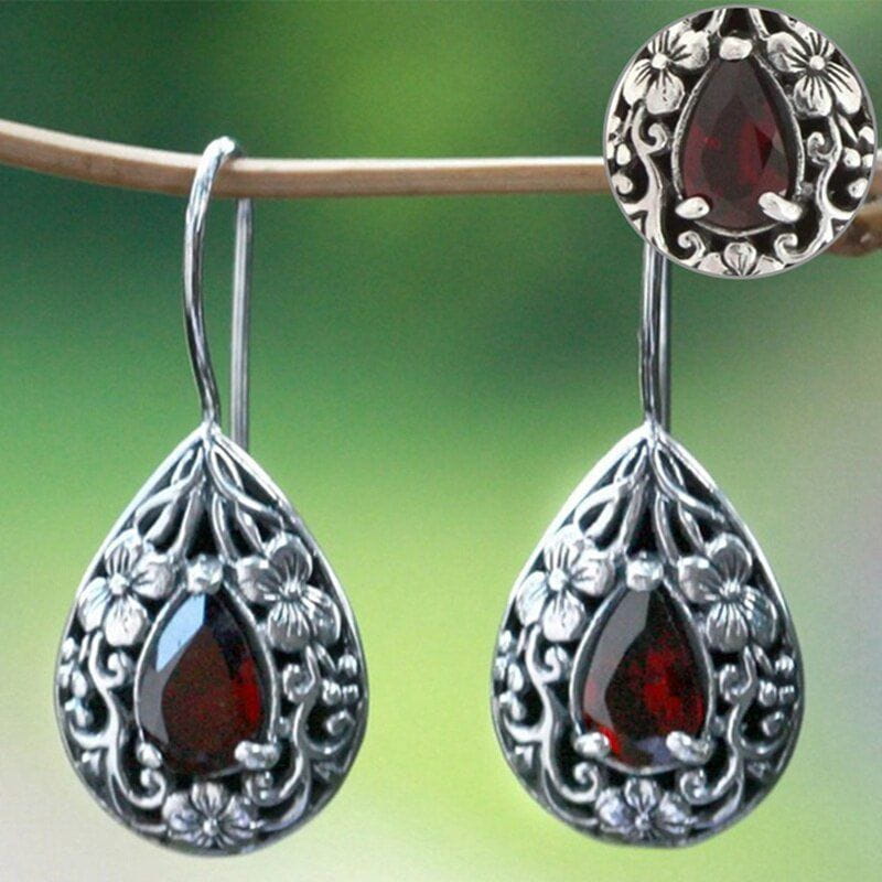 Garnet Norse Teardrop Earrings-Pirate Clothing Store