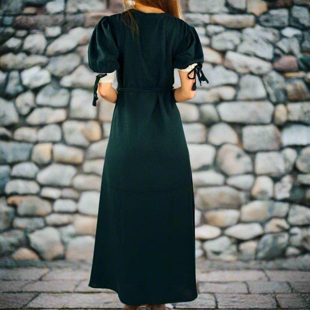 dark green dress summer Lilora Multicolor All Over Print Long Dress Wedding Guest Women Maxi Summer Party Elegant Stand Collar Puff Sleeve High Waist Tiered Hem A-L,XL